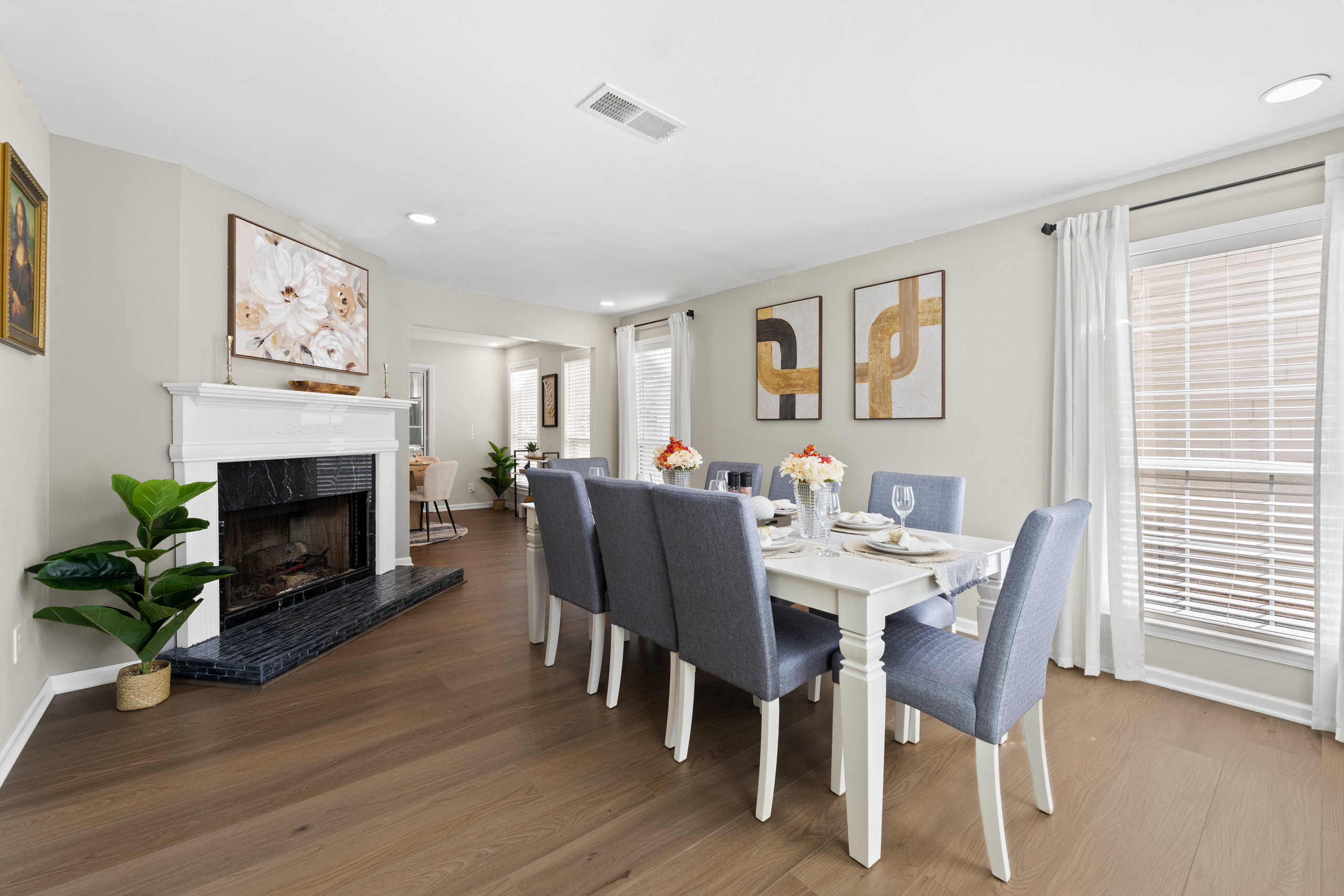 Dining room inside a shared furnished home for project teams