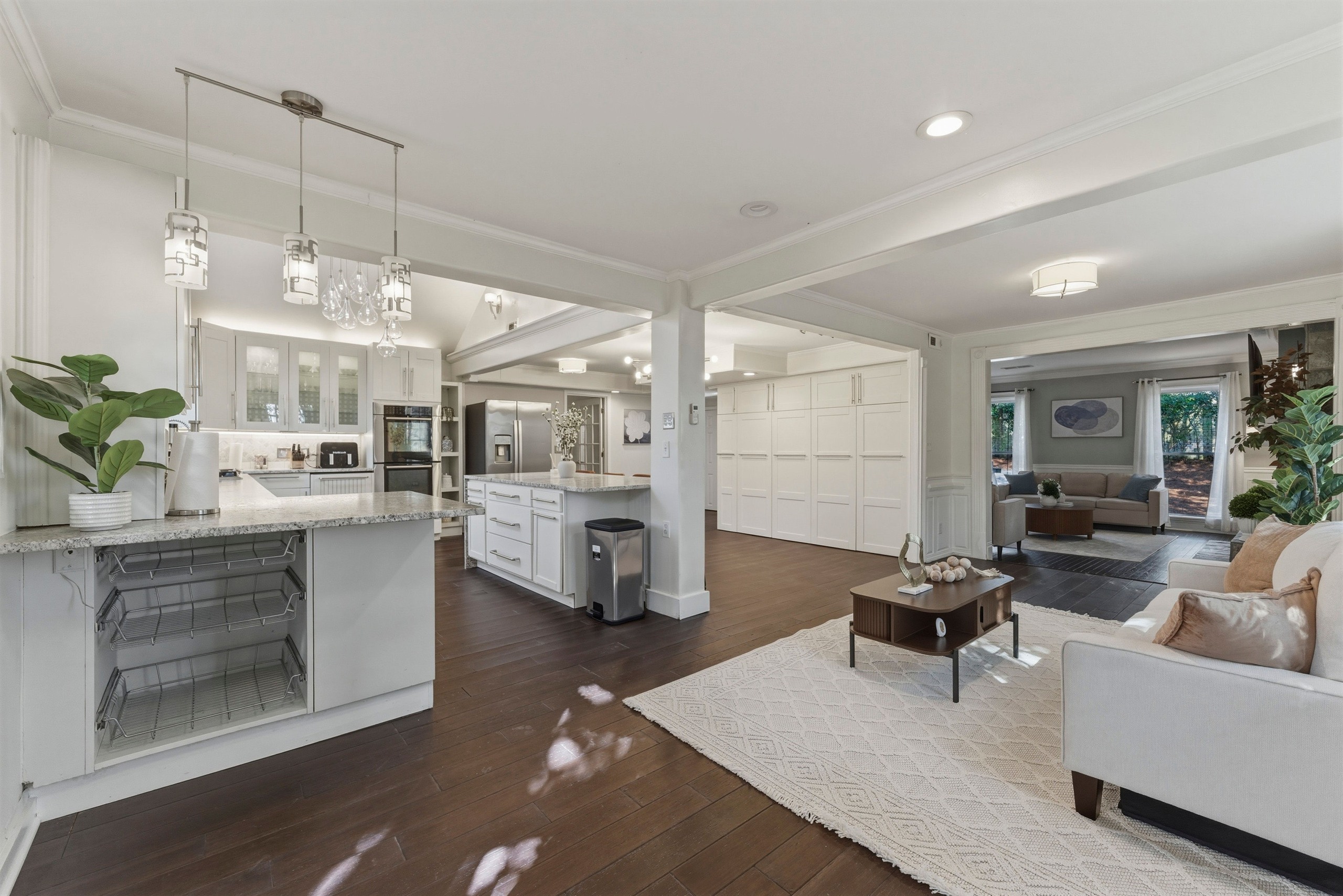 Open-plan living and kitchen area arranged for longer workforce stays